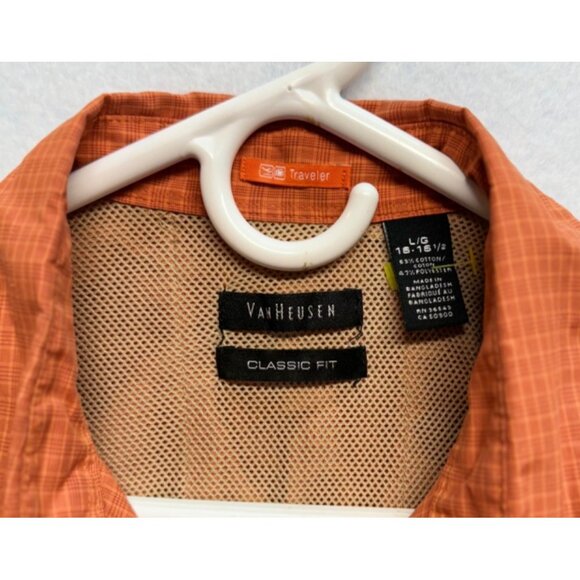 Men’s Van Heusen Burnt Orange Classic Fit Traveler Short Sleeve Button Up Size L - Picture 3 of 8
